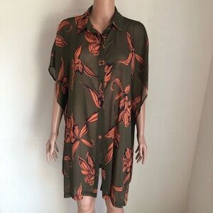 G By Giuliana Sheer Olive/Orange Floral Beach Cover-Up/Dress Women’s Size M Top
